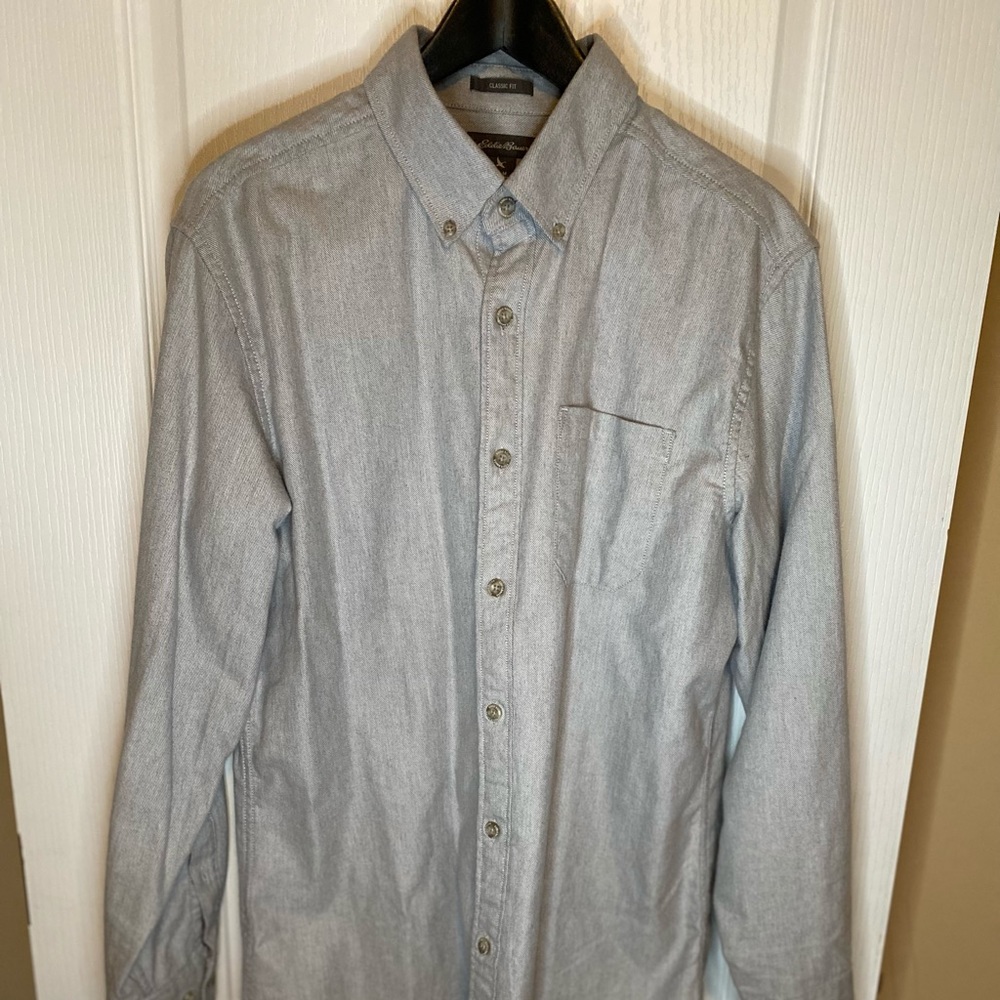 Eddie Bauer grey long sleeve button up shirt